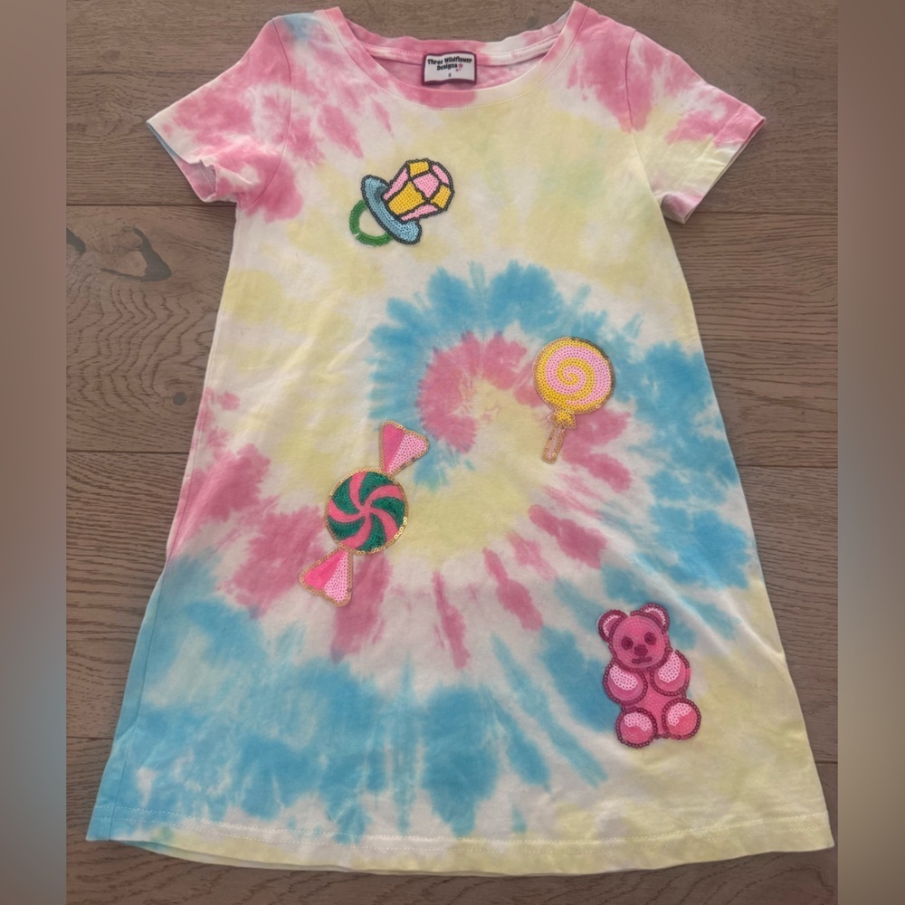 Three Wildflowers Candyland Sequin Patch Tie-Dye Dress size 6